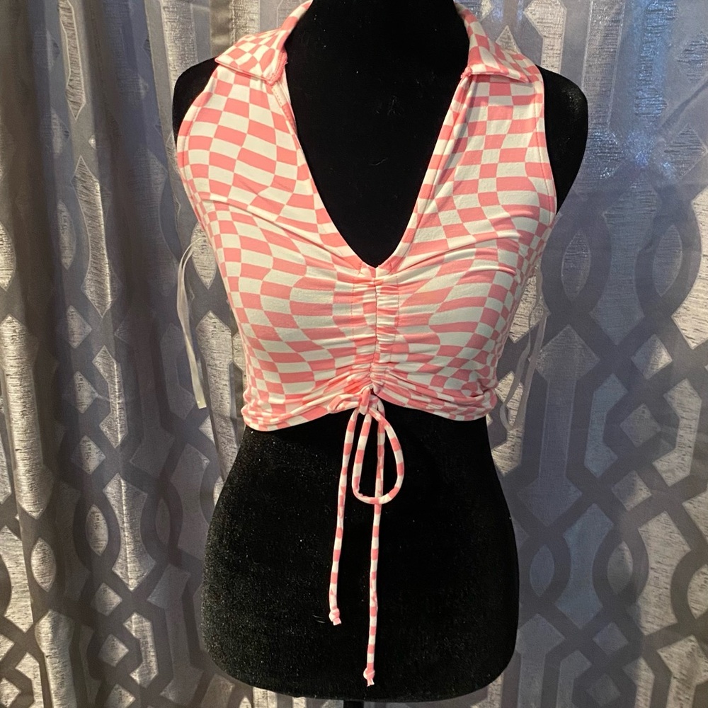 Ladies Liz and Sara Pink Checkered Top Size Small NWT